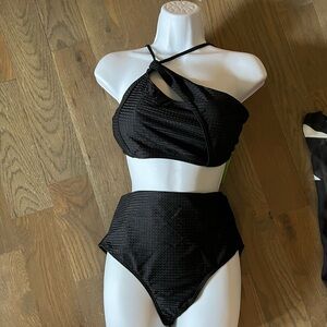 New 3pc Black Bikini Set wrap skirt sz L swim suit